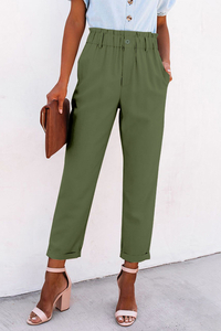 Stockpapa Stockpapa pantalones casuales verdes con bolsillos y cintura alta de papel