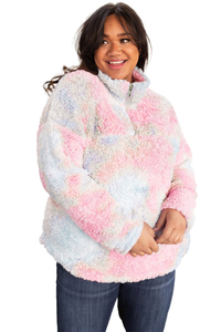 Stockpapa Overruns Sudadera polar rosa de talla grande con efecto tie-dye