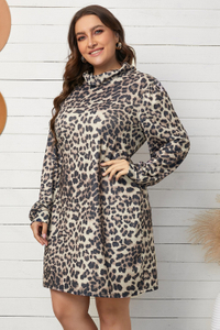 Stockpapa Vestido de leopardo con cuello alto y talla grande