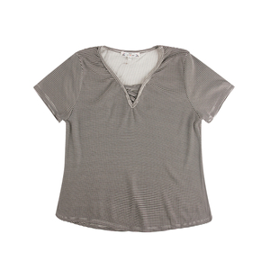 Stockpapa Top informal con cuello en V para mujer, liso y a rayas